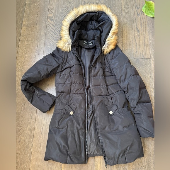 valuker Jackets & Blazers - Black Puffer Parka Jacket with Faux Fur Trim